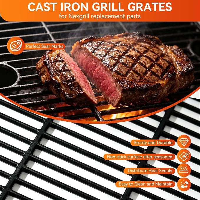 Grill Replacement Parts for Nexgrill 5-Burner 720-0888 720-0888N 720-0888A | 4-Burner 720-0830H 720-0830 Matte Cast Iron Cooking Grates, Porcelain Steel Heat Plate + Burner Tubes Kit for Nexgrill Parts