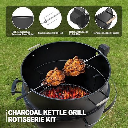 Rotisserie Grill Kit Premium Chicken Rotisserie for Weber 22 Kettle Grill, Rotating Ring Kit for Weber Kettle Accessories, Upgraded Electric Motor - Well Balanced
