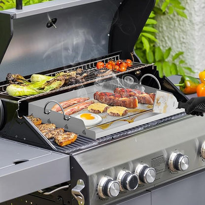 Onlyfire Griddle and Cooking Tool Kit, 23”x16” Outdoor Flat Top Griddle Plate with BBQ Scraper, Spatula and Scouring Pad for Gas and Charcoal Grills