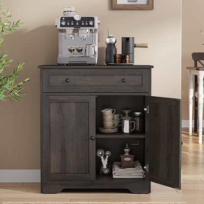 VASAGLE Siren Collection - Buffet Cabinet, Farmhouse Coffee Bar Cabinet with Drawer,Adjustable Shelf, Double Doors, Sideboard, 15.8 x 28.4 x 31.5 Inches, Taupe Brown ULSC521TA01S