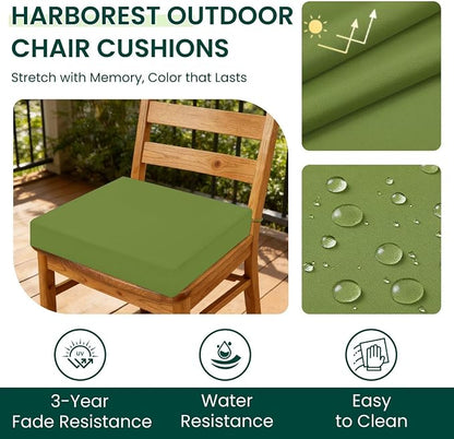 HARBOREST Outdoor Chair Cushions Set of 4, Water Resistant Patio Chair Cushions with Ties, Square Corner Outdoor Seat Cushions for Patio Furniture, 18.5"x16"x3", Grass Green