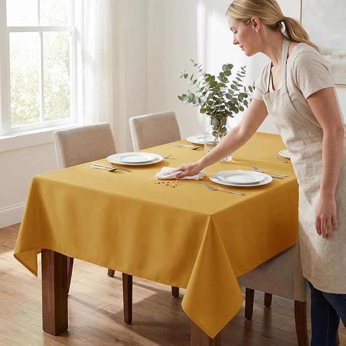 Fitable 6 Pack Rectangle Tablecloths, 70 x 108 Inch, Gold | Wrinkle & Stain Resistant, Washable Polyester Fabric, For Wedding Party Banquet Formal Events Fall Thanksgiving Harvest
