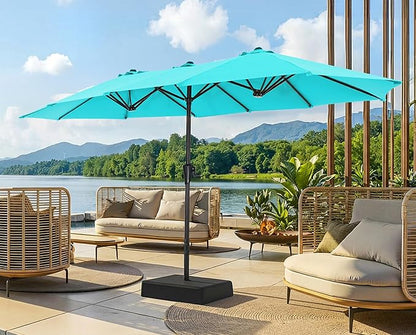 SUPERJARE 13FT Outdoor Patio Umbrella with Base Included, Double Sided Pool Umbrellas with Fade Resistant Canopy, Large Table Umbrella for Deck, Market, Backyard - Light Blue