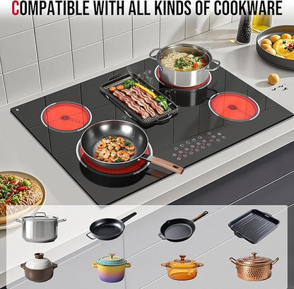 30 Inch Electric Cooktop, Built-in 5 Burner Electric Stovetop 8400W for Big Family Cooking & Feasts, 30" Glass Ceramic Cook Top with Oval Expanded Zone, Child Lock, Timer, 220V No Plug