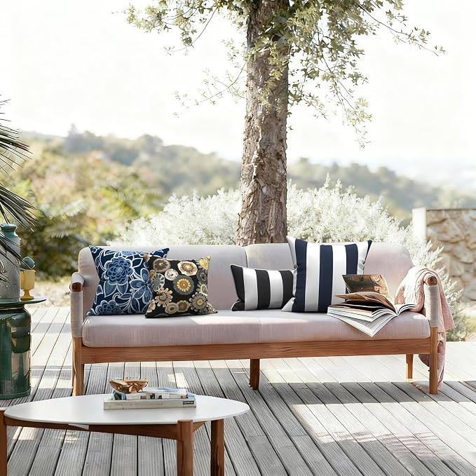 LVTXIII Outdoor Pillow Covers 20x20 Inch, 2 Pack Large Square Throw Pillow Cases, Fade-Resistant Cushion Covers for Patio Furniture Sofa, Garden Porch, Cabana Navy