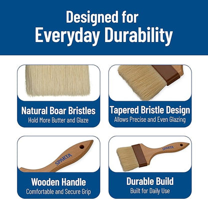 SPARTA Kitchen Basting Brush – 4037500 Basting Brush for Cooking Flat Boar Bristle Brush, Hardwood Handle for Kitchens, Restaurants, Catering, High Heat Food Prep, 3in, Pack of 12