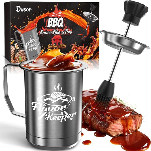 Dusor Gifts for Him Men Women BBQ Sauce Pot and Basting Brush Set, Father Day Gifts from Daughter Son Kitchen Gadgets, Grilling Gift for Men, Cooking Grilling Accessories Gift for Dad Husband