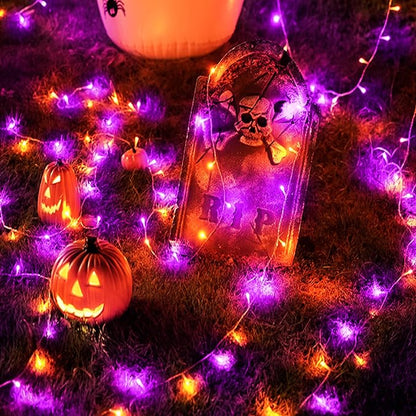 100FT Purple and Orange Halloween String Lights | Clear Wire LED Mini Lights, 8 Modes, Timer, Plug-in Indoor Outdoor Decor for Tree, Porch, Fence, Yard and Fall
