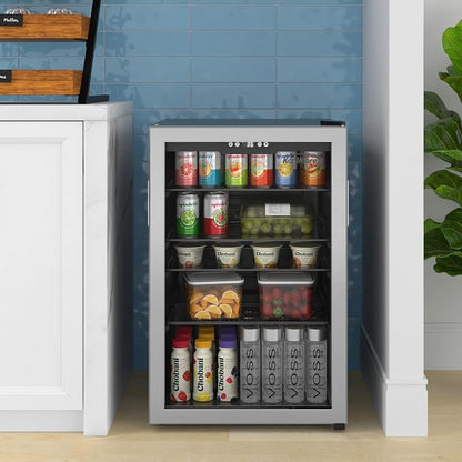 KoolMore 20 Inch Beverage Refrigerator, 4.5 Cu. Ft. Fridge Cooler, 120 Can Glass Door Drink Fridge for Dorm, Bedroom, Office, Bar, Retail Display, ETL Listed