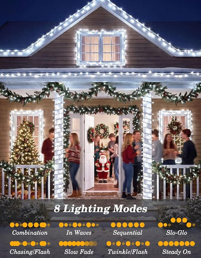 2 Pack 100LED Solar Christmas String Lights Outdoor Waterproof | Total 66FT Twinkle Lights with 8 Lighting Modes Remote for Outside Christmas Trees Decorations, Cool White