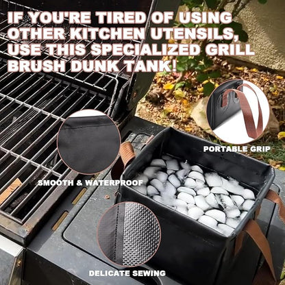 Collapsible Dunk Tank & Cleaning Tray for Grill Brushes - Universal Soaking Tub for Scraper Tools, Fits Cast Iron and Stainless Steel Grill Grates Accessories