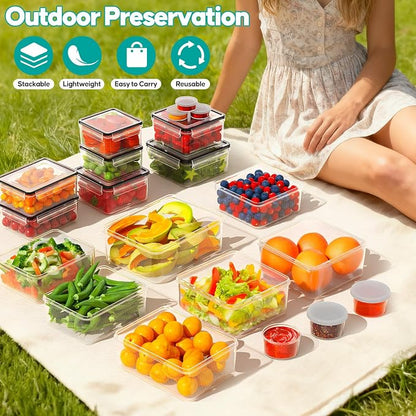 40 Pcs Food Storage Containers with Lids Airtight (20 Lids & 20 Containers) | Reusable Plastic Leakproof Meal-Prep Container for Kitchen Storage Organization Microwave/Dishwasher Safe with Labels & Pen