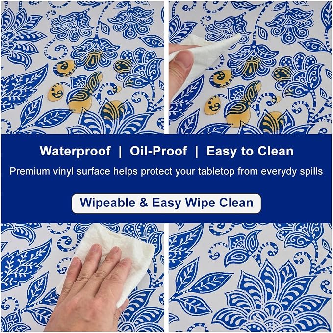 LIBERECOO Heavy Duty Vinyl Tablecloth with Flannel Backing Waterproof Oil-Proof Plastic Table Cloth Stain-Resistant Wipeable Rectangle or Square Table Cover for Indoor and Outdoor 60 x 84 Inch