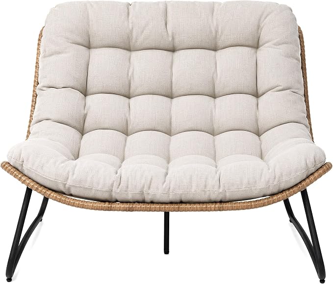Outdoor Loveseat 2-Seat Wicker Rattan Boho Patio Sofa Beige 1PC | 53"x36"x30", 13" seat height. 4" thick cushions, 1000lb cap. All-weather PE rattan, rust-proof frame. Beige, 1PC.