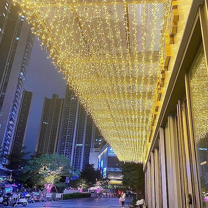 LED Icicle Lights, 8 Modes 19.7FT 150 LEDs Christmas Short Curtain Fairy Hanging Ceiling Extendable Lights for Wedding Balcony Doorway Outdoor Indoor Decoration Warm White, 6M05
