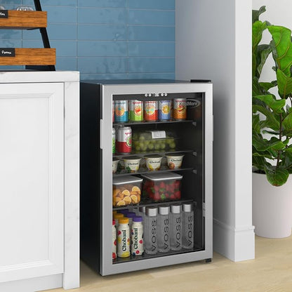 KoolMore 20 Inch Beverage Refrigerator, 4.5 Cu. Ft. Fridge Cooler, 120 Can Glass Door Drink Fridge for Dorm, Bedroom, Office, Bar, Retail Display, ETL Listed
