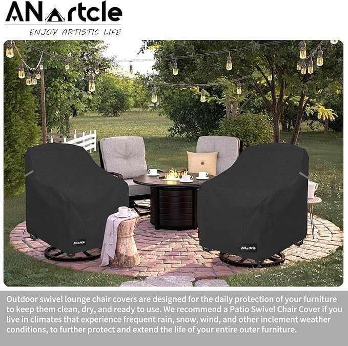 ANartcle Swivel Patio Chair Cover 4 Pack,600D Waterproof Heavy Duty Outdoor Chair Cover(30 W x 34 D x 36 H inches),Patio Furniture Covers,Outdoor Furniture Covers Waterproof,Black