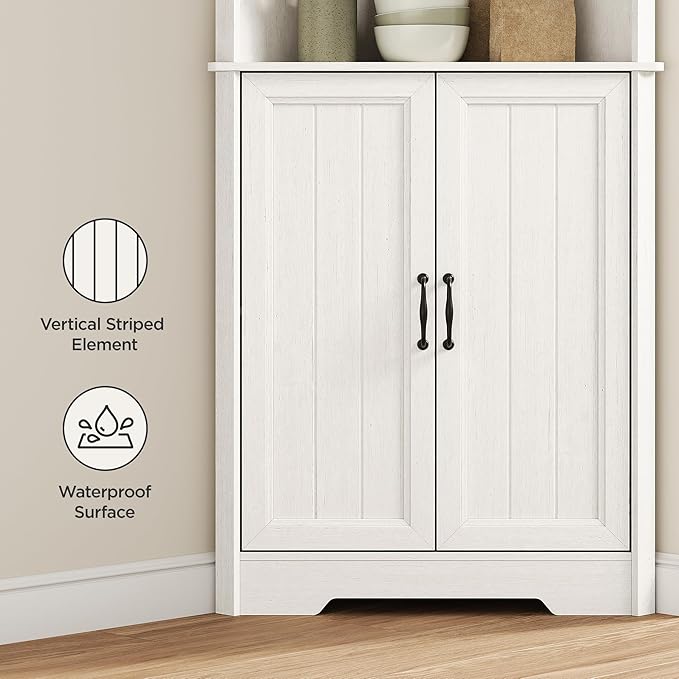 Vabches Tall Corner Cabinet, Corner Bathroom Cabinet, 67" Farmhouse Storage Cabinet with 4 Doors and Adjustable Shelves, Home Space Saver for Bathroom, Kitchen, Living Room, Pantry, Distressed White