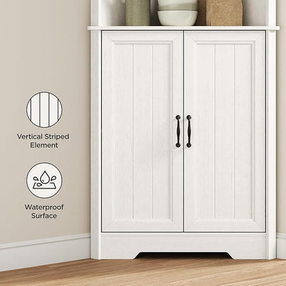 Vabches Tall Corner Cabinet, Corner Bathroom Cabinet, 67" Farmhouse Storage Cabinet with 4 Doors and Adjustable Shelves, Home Space Saver for Bathroom, Kitchen, Living Room, Pantry, Distressed White