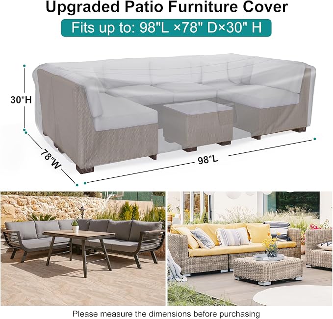 Waterproof Outdoor Patio Furniture Covers 98"L×78"W×30"H Grey | Rain, Dust & UV Protection; Heavy-duty Oxford Resists Tears & Fading; Keeps Dining Tables & Chair Sets Dry on Patio & Deck