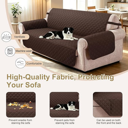 Reversible Loveseat Couch Sofa Covers, 2-Seater, Chocolate | Loveseat Covers for Dogs Water Repellent, Friendly Furniture Protector with Elastic Straps for Living Room