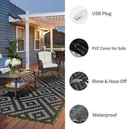 GENIMO Outdoor Rug, Waterproof Plastic Rugs for Patio, 8'x10' LED Dark Grey | Outside Larger Modern Carpet Mat for Porch Decor, Deck, Balcony, Camping, RV, Backyard, Picnic, Beach, Reversible, Foldable