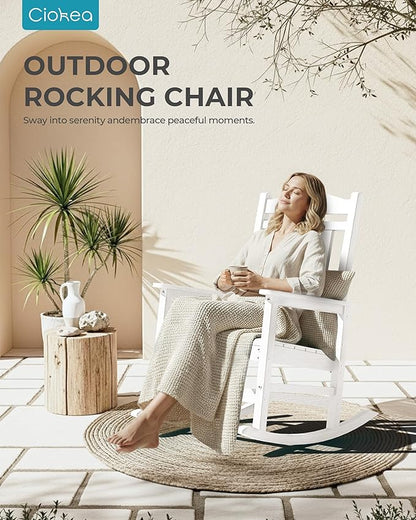Ciokea Oversized Outdoor Rocking Chairs Set of 8, 380lbs Heavy-Duty Large Patio Rocker, High Back Cozy Porch Chairs, Weather Resistant Patio Rocking Chairs for Outside, Fire Pit, Deck, White
