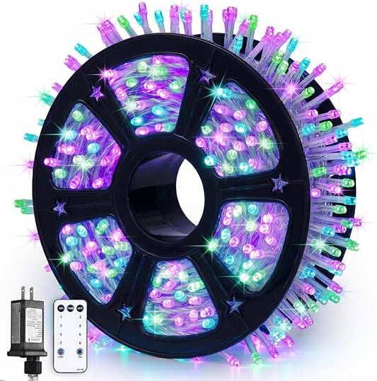 JMEXSUSS 600 LED Purple Green String Lights Plug in Indoor Outdoor | Lights for Halloween Decor, Clear Wire, Remote Control, 168 FT, for Fall Halloween Tree Fireplace Party Patio Gaeden