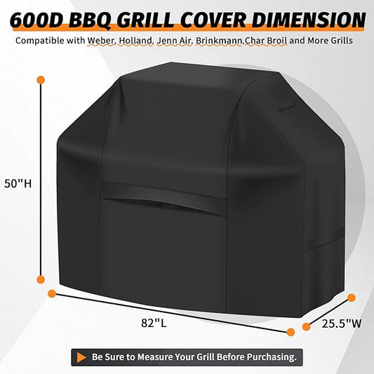iCOVER Grill Cover 82 Inch, BBQ Grill Cover for Outdoor Grill, 600D Heavy-Duty Waterproof BBQ Cover, Large Barbecue Gas Grill Covers for Weber, Charbroil, Brinkmann, Nexgrill and More, Black