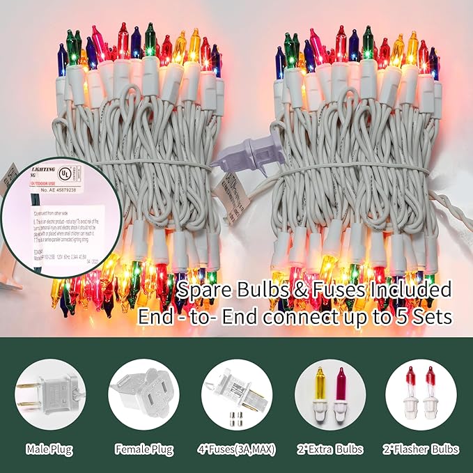 LAMPHOME Multicolor Christmas String Lights, 20FT 100 Count Incandescent Connectable Christmas Mini Lights, Waterproof Easter Decorations for Indoor Outdoor Patio Party Home Garden Yard Decor