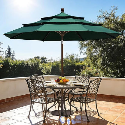 EliteShade USA 10-Year-Non-Fading 10ft 3-Tier Market Patio Umbrella, Commercial Grade Outdoor Table Umbrella with Crank Open, Windproof & UPF 50+ UV Protection, Heavy Duty Ventilation for Garden, Deck, Pool, Backyard, Beach & Bistro, Forest Green