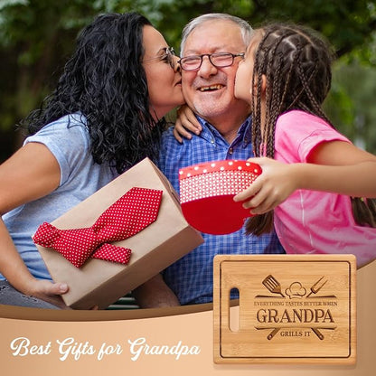 Fathers Day Grandpa Gifts, 11x8.5inch Engraved Bamboo Cutting Board, Best Christmas Birthday Gifts for Grandpa, Grandfather Present from Grandkids Grandchildren