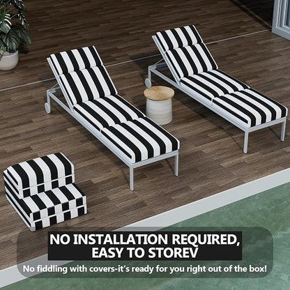 2 Pcs Chaise Lounge Cushions Outdoor, 80 x 26 x 4 Inch Lounge Chair Cushions for Outdoor Furniture - Waterproof Lounge Patio Replacement Cushion, 4In Fade-Resistant ThickPatio Chaise Lounge Cushion