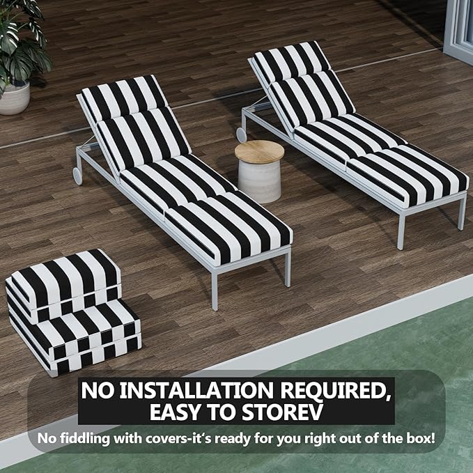 2 Pcs Chaise Lounge Cushions Outdoor, 72 x 21 x 4 Inch Lounge Chair Cushions for Outdoor Furniture - Waterproof Lounge Patio Replacement Cushion, 4IN Thick Fade-Resistant Patio Chaise Lounge Cushion