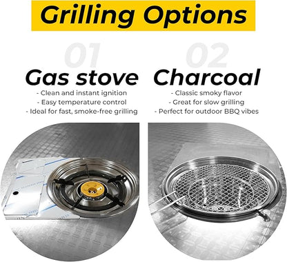 37.5" X 27" Korean BBQ Grill Foldable Outdoor Small Table All-In-One Set (Gas + Charcoal)