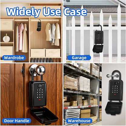 Wall & Hanging Safe Key Lock Box, 12 Digit Combination Lock Box for Keys with Resettable Code, Large Capacity & Weatherproof Outdoor Lockbox, Spare Key Safe Storage Lock Box for Home, Garage，Black