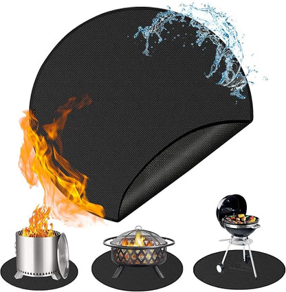 Anze Round Under Grill Mat for Outdoor Grill, 48 Inch Anti-Slip BBQ Floor Mats, Easy to Clean Reusable Fireproof Grill Pad, Oil-Proof Waterproof Protector for Deck Fireplace Pit Mat Black