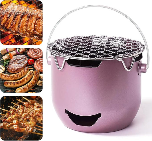 Portable Charcoal Grills, Mini Charcoal BBQ Grill Stainless Steel, Small Outdoor Cooking Grill for Camping, Grilling Backyard, RV, Picnic (Purple)