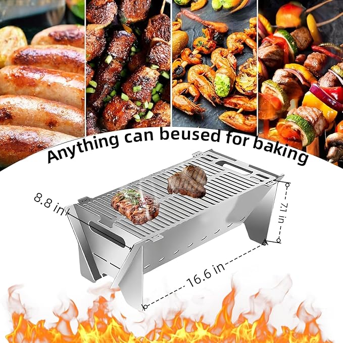 2026 Upgraded Slot grilI, Collapsible Bbq Grill, Portable Stainless Steel Foldable Charcoal Grills, Tool-Free 30s Setup, BBQ Grill Set for Camping, Travel, Party, Tailgating & Outdoor Cooking