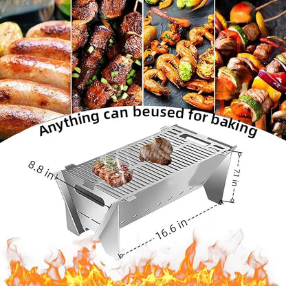 2026 Upgraded Slot grilI, Collapsible Bbq Grill, Portable Stainless Steel Foldable Charcoal Grills, Tool-Free 30s Setup, BBQ Grill Set for Camping, Travel, Party, Tailgating & Outdoor Cooking