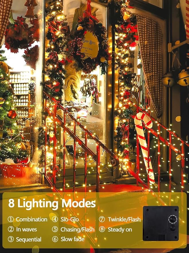 Solar String Lights Outdoor 4 Pack 800 LED Solar Christmas Light Warm White | 8 Lighting Modes, Memory Function, Auto On/Off, 264FT Waterproof Twinkle Lights for Outside Garden Yard Party Xmas Tree Decor
