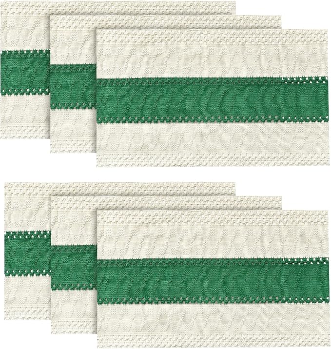 Artoid Mode Dark Green Farmhouse Rustic Placemats Set of 6,12x18 Inch Seasonal Holiday Hollow Table Mats Party Kitchen Dining Decoration