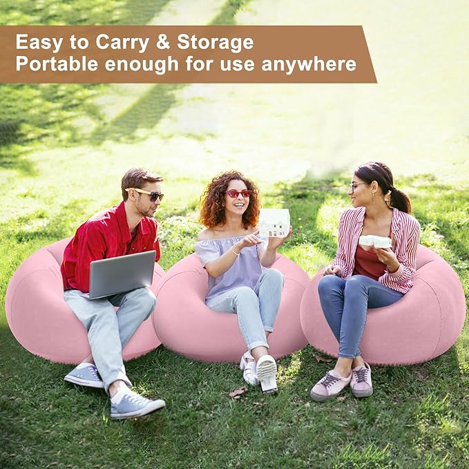 Realspring 6 9 12 Pcs Inflatable Bean Bag Chairs for Adults with Electric Air Pump, Blow up Couch Folding Portable Inflatable Couch Lazy Sofa for Outdoor Movie Night Camping(Pink,6 Pcs)