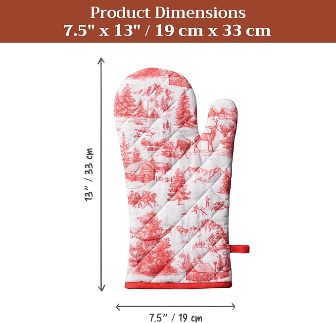 Maison d'Hermine Oven Gloves 100% Cotton Oven Mitt (7" x 13", Pack of 1) | With Loop Heat Resistant BBQ Cooking Gloves Baking Kitchen Handling Hot Pans Thanksgiving Christmas - Winter Jouy