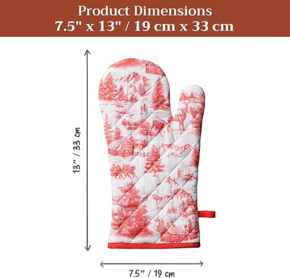Maison d'Hermine Oven Gloves 100% Cotton Oven Mitt (7" x 13", Pack of 1) | With Loop Heat Resistant BBQ Cooking Gloves Baking Kitchen Handling Hot Pans Thanksgiving Christmas - Winter Jouy