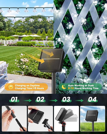 Brightown 60 LED Flower Solar String Lights Outdoor Waterproof, Fairy Lights for Garden Yard Fence Patio Christmas Tree Wedding Party Decor, White, 2 Pack