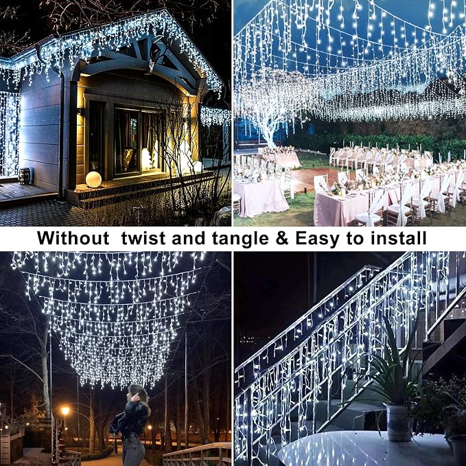 400 LED Icicle Lights for Outside 33FT White Christmas Lights Outdoor | Connectable Plug in Icicle Christmas Lights 8 Modes Waterproof with 75 Drops for Party Holiday Wedding Decoration