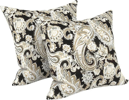 LVTXIII 2 Pack Outdoor Pillow Covers ONLY 18x18 Inch, Water-Repellent Square Decorative Cushion Covers for Patio Furniture, Garden, Sofa, Paisley Black
