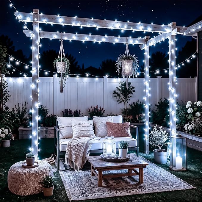 YEGUO Solar String Lights Outdoor Waterproof, 2 Packs Each 33ft 100 LED White Lights, 8 Modes Twinkle Light for Christmas Tree Outside Garden Yard Xmas Decor