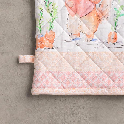 Maison d' Hermine 100% Cotton Oven Mitt & Pot Holder Set (7.5"x13" & 8"x8") Heat Resistant BBQ Cooking Gloves with Loop Baking Grilling Kitchen Hotel Home Farmhouse Spring Summer (Bunny Party)